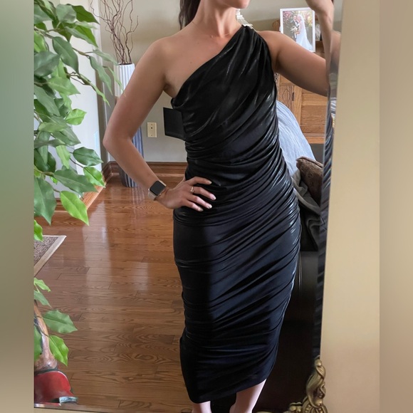 NWT Black Norma Kamali Women’s Diana Gown long midi ruched dress. Size: Small - Picture 11 of 12